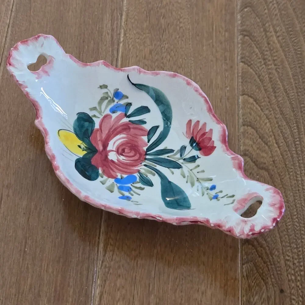 Vintage Trinket Bowls Serving Dish Ceramic Italian Pottery Renaissance Nove Rose